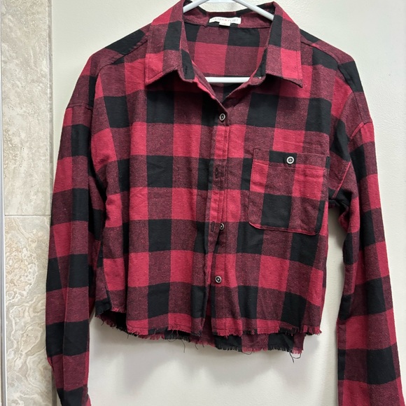 Ultra Flirt Tops - Ultra Flirt Red and Black Plaid Top